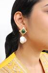 Buy_Heena Mittal_Gold Plated Pearls Emerald Stone Dangler Earrings _at_Aza_Fashions