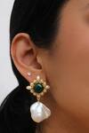 Heena Mittal_Gold Plated Pearls Emerald Stone Dangler Earrings _Online_at_Aza_Fashions