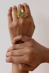 Shop_Heena Mittal_Gold Plated Stones Petal Carved Ring _at_Aza_Fashions