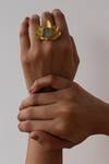 Heena Mittal_Gold Plated Stones Petal Carved Ring _Online_at_Aza_Fashions