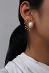 Shop_Heena Mittal_Gold Plated Pearls Aadha Sitara Studs _at_Aza_Fashions