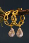 Shop_Heena Mittal_Gold Plated Pearls Textured Link Hoops _at_Aza_Fashions