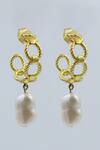 Heena Mittal_Gold Plated Pearls Textured Link Hoops _Online_at_Aza_Fashions