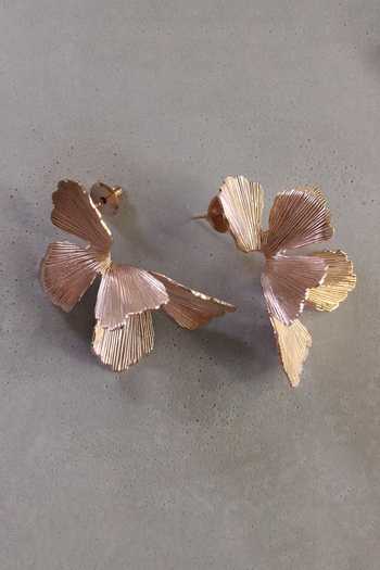 Heena Mittal_Gold Plated Textured Petal Stud Earrings _at_Aza_Fashions