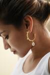 Heena Mittal_Gold Plated Pearl Charmer Embellished Half-hoops _at_Aza_Fashions