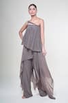 Babita Malkani_Brown Crepe Embroidery Sequin Asymmetric Jumpsuit _at_Aza_Fashions