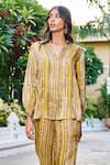 Buy_Grassroot By Anita Dongre_Yellow 62% Viscose Block Printed Stripe Collar Hillside Shirt And Pant Set _Online_at_Aza_Fashions