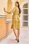 Shop_Grassroot By Anita Dongre_Yellow 62% Viscose Block Printed Stripe Collar Sunlit Dress _at_Aza_Fashions