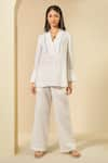 Buy_Grassroot By Anita Dongre_White 100% Hemp Embroidery Thread V Neck Montane Yoke Top And Pant Set _at_Aza_Fashions