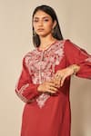 Buy_Grassroot By Anita Dongre_Orange 100% Hemp Embroidery Thread Keyhole Timandra Bird Yoke Kaftan _Online_at_Aza_Fashions