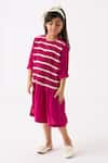 THREE_Fuchsia Crepe Twill Tape Shirring Stripe Work Dress _at_Aza_Fashions