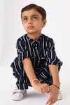 THREE_Black Mul Printed Stripe Hand Woven Shirt With Pant _at_Aza_Fashions