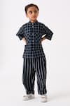 THREE_Black Mul Printed Checks Hand Woven Shirt With Pant _Online_at_Aza_Fashions