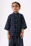 THREE_Black Mul Printed Checks Hand Woven Shirt With Pant _at_Aza_Fashions