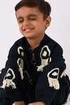 THREE_Black Handloom Cotton Embroidered Fringe Bomber Jacket With Pant _at_Aza_Fashions