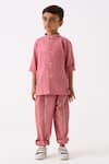 Buy_THREE_Pink Mul Printed Checks Hand Woven Pattern Shirt With Pant _at_Aza_Fashions