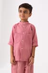 THREE_Pink Mul Printed Checks Hand Woven Pattern Shirt With Pant _at_Aza_Fashions