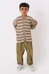 Buy_THREE_Grey Shirt Crepe Embroidered Twill Tape Smocked Stripe Work With Pant _at_Aza_Fashions