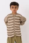 Buy_THREE_Grey Shirt Crepe Embroidered Twill Tape Smocked Stripe Work With Pant 