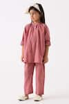 Buy_THREE_Pink Mul Printed Applique Gathered Neck Checked Shirt With Pant _at_Aza_Fashions