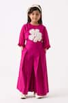 Buy_THREE_Fuchsia Poplin Applique Floral Work Top With Pant _at_Aza_Fashions