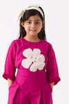 THREE_Fuchsia Poplin Applique Floral Work Top With Pant _Online_at_Aza_Fashions