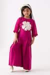 Shop_THREE_Fuchsia Poplin Applique Floral Work Top With Pant _Online_at_Aza_Fashions