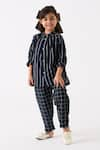 Buy_THREE_Black Mul Printed Checks Gathered Neck Stripe Pattern Shirt With Pant _at_Aza_Fashions