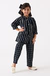 THREE_Black Mul Printed Checks Gathered Neck Stripe Pattern Shirt With Pant _Online_at_Aza_Fashions