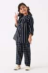 Shop_THREE_Black Mul Printed Checks Gathered Neck Stripe Pattern Shirt With Pant _Online_at_Aza_Fashions