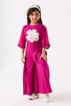 Shop_THREE_Fuchsia Poplin Applique Floral Work Top _Online_at_Aza_Fashions