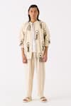 Buy_THREE_Ivory Handloom Cotton Embroidered Thread Fringe Bomber Jacket _Online_at_Aza_Fashions