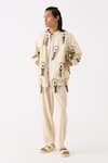 Shop_THREE_Ivory Handloom Cotton Embroidered Thread Fringe Bomber Jacket _Online_at_Aza_Fashions