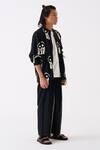 Shop_THREE_Black Handloom Cotton Embroidered Thread Bomber Jacket _Online_at_Aza_Fashions