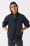 Buy_THREE_Black Mul Checkered Bomber Jacket _at_Aza_Fashions