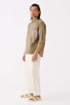 Shop_THREE_Grey Poplin Embroidered Thread Button Down Shirt _Online_at_Aza_Fashions