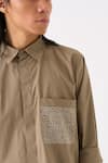 Buy_THREE_Grey Poplin Embroidered Thread Button Down Shirt 