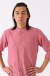 THREE_Pink Mul Checkered Button Down Shirt _at_Aza_Fashions