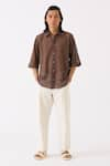 Buy_THREE_Brown Embroidered Button Down Shirt _at_Aza_Fashions