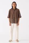 Buy_THREE_Brown Embroidered Button Down Shirt _Online_at_Aza_Fashions