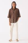 Shop_THREE_Brown Embroidered Button Down Shirt _Online_at_Aza_Fashions