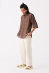 Shop_THREE_Brown Embroidered Button Down Shirt _at_Aza_Fashions