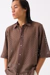 THREE_Brown Embroidered Button Down Shirt _at_Aza_Fashions