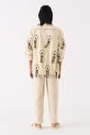 Shop_THREE_Ivory Handloom Cotton Embroidered Thread Bomber Jacket Pant Set _at_Aza_Fashions