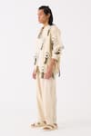 THREE_Ivory Handloom Cotton Embroidered Thread Bomber Jacket Pant Set _Online_at_Aza_Fashions