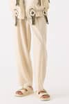 Shop_THREE_Ivory Handloom Cotton Embroidered Thread Bomber Jacket Pant Set _Online_at_Aza_Fashions