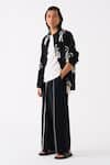 Shop_THREE_Black Handloom Cotton Embroidered Thread Fringe Jacket Pant Set _Online_at_Aza_Fashions