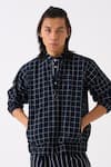 Shop_THREE_Black Mul Checkered Bomber Jacket Pant Set 