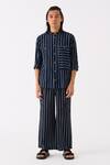 THREE_Black Mul Striped Shirt And Pant Set _Online_at_Aza_Fashions