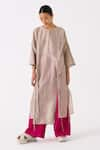 THREE_Grey Chanderi Round Long Slit Tunic _Online_at_Aza_Fashions